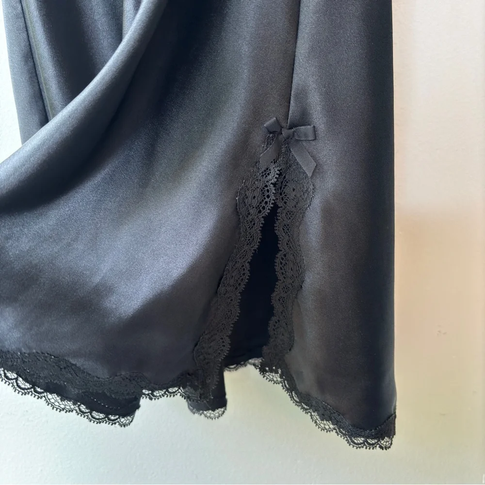 Vicoria's Secret Black Satin Lace Slip Dress Babydoll Lingerie Nightgown Size M - Picture 6 of 11